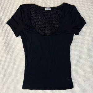 Dolce & Gabbana Sheer Fitted Black Top T-Shirt Size M Monogram Pattern Viscose